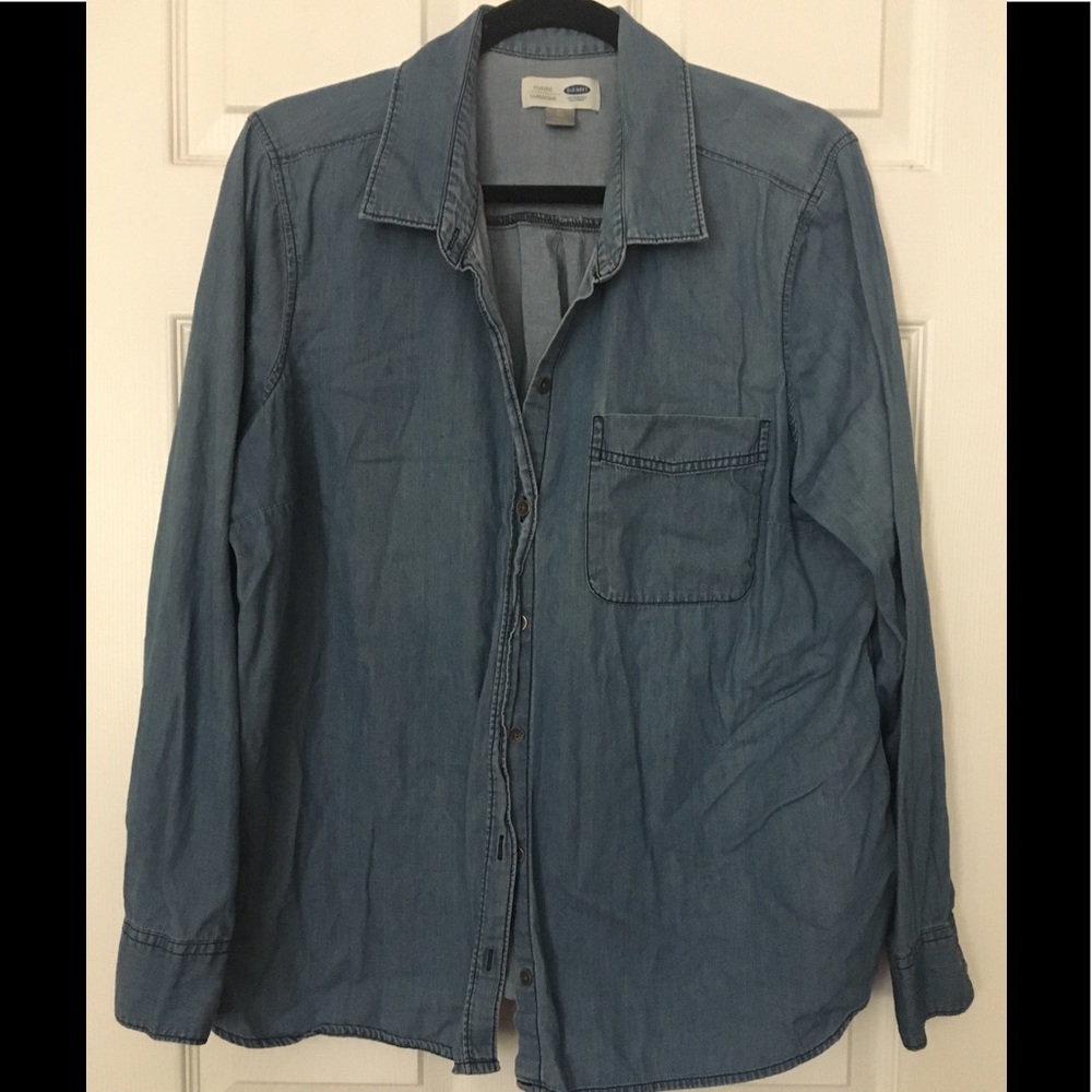 Denim Chambray Button Up Blouse